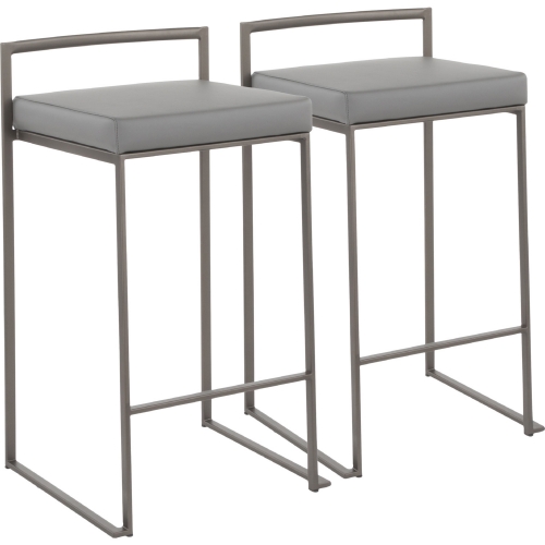 Fuji Stackable 27" Counter Stool in Grey Leatherette & Antique Metal (Set of 2)